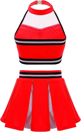 Vista 2 de Nikiikoo - Disfraz de líder de animación para niños y niñas, conjunto de minifalda plisada para colegialas, uniforme de danza