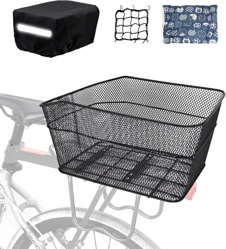 Vista 7 de Cesta de bicicleta trasera, [instalación sin herramientas], cesta de bicicleta para mascotas para estante trasero de carga, con cubierta