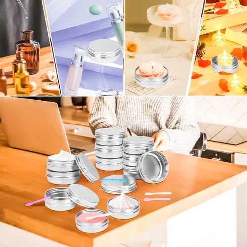 Vista 5 de 16 paquetes de tarros de aluminio de 2 onzas, latas metálicas de 60 ml, tarros de aluminio de 2 onzas con tapa de rosca para barras de loción