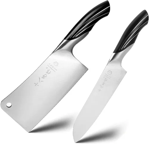Vista 13 de SHI BA ZI ZUO Juego de cuchillos de cocina de 2 piezas, cuchillo Santoku y cuchillo de pelar, cuchillo de chef japonés con revestimiento de Ti
