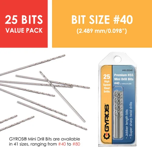 Vista 4 de GYROS Juego de 25 brocas micro #40 – Brocas pequeñas para joyas, plástico, resina y metal blando – Medidor de alambre de acero de alta velocidad