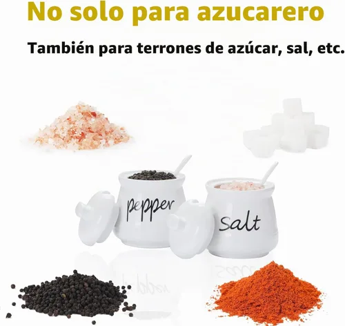 Vista 4 de ONTUBE Cuencos de cerámica para sal y pimienta con tapa y cuchara 12oz (blanco)