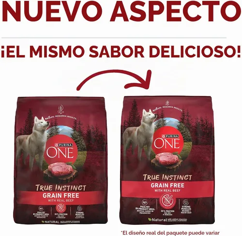Vista 2 de Alimento para perro seca de Purina ONE Smartblend True Instinct sin cereales, fórmula llena de nutrientes, carne de res y camote