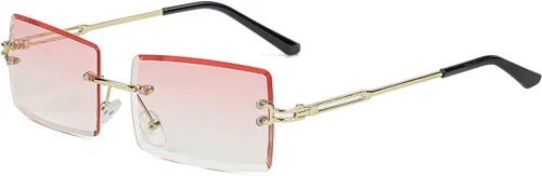 Vista 8 de Lentes de sol rectangulares sin montura para mujeres y hombres, a la moda A1 Marrón degradado