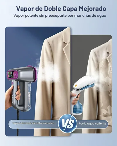 Vista 6 de Vaporizador de mano para ropa, vapor de ropa de viaje para tela Tanque de agua grande de 5.4 fl oz, vaporizador de ropa de 1200 W, 6 modos de vapor