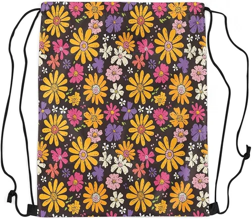 Vista 2 de jejeloiu Groovy Flower Gym String Bag 13"x15.7" Retro Floral Boho Drawstring Backpack for Decor 70S Hippie Flowers Bohemian Drawstring Bags Garden