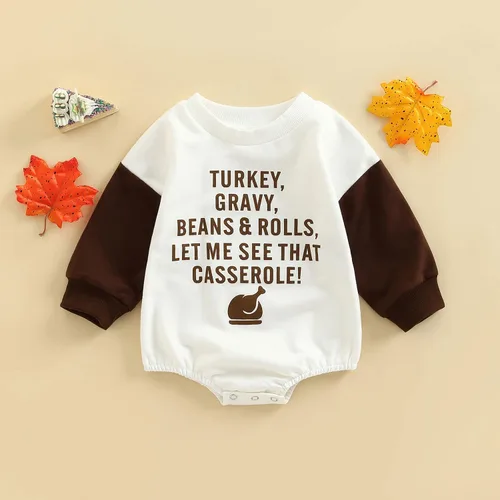 Vista 7 de BULINGNA Lindo mameluco de Navidad para Acción de Gracias, sudadera con estampado de letras, traje de otoño e invierno
