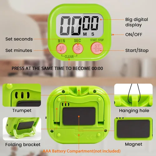 Vista 8 de Paquete de 12 temporizadores digitales multifuncionales, pantalla LCD magnética grande, temporizadores de cuenta regresiva de alarma fuerte, uso