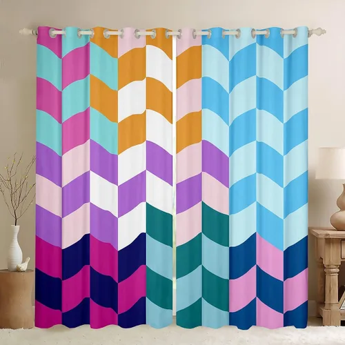 Vista 18 de Feelyou Beige Brown and White Curtains for Bedroom Living Room Modern Geometric Blackout Shades Abstract Checkered Room Darkening Curtain Rhombus