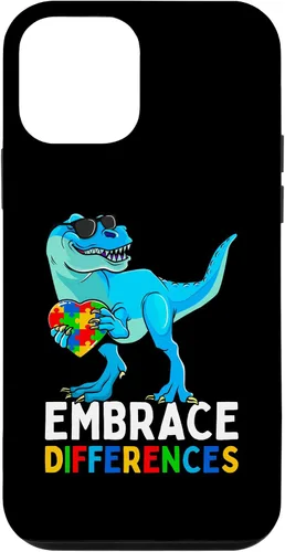 Vista 12 de Carcasa para iPhone 15 con diseño de rompecabezas de dinosaurios, concientización del autismo para niños