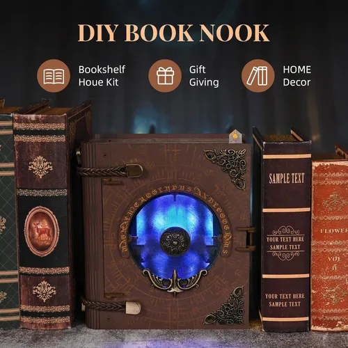 Vista 5 de MiniCity Kit de rincón de libros, kit de casa de muñecas en miniatura para adultos, decoración de estantería de libro 3D con luz LED, regalo único