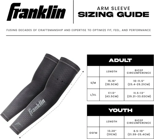 Vista 8 de Franklin Sports Mangas de compresión para brazo de béisbol y softbol para hombres y mujeres, varios tamaños