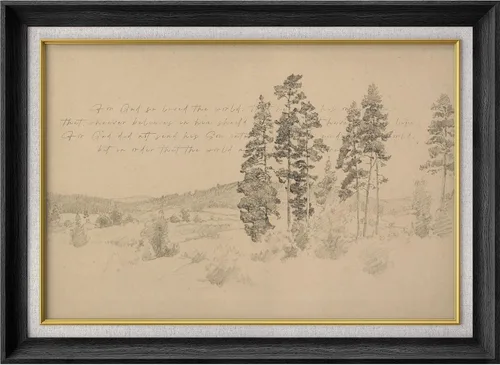 Vista 209 de MUDECOR Lienzo enmarcado prémium para pared, pinos nevados en bosque de invierno, ilustraciones modernas, arte contemporáneo, escénico, divertido