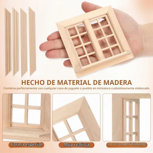 Vista 3 de Toyvian - Ventana de casa de muñecas, ventana miniatura de madera que se