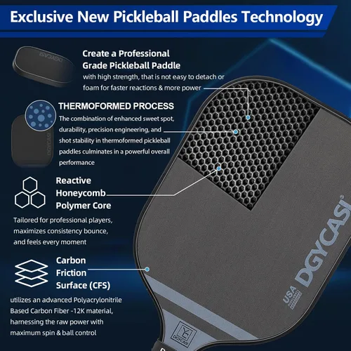 Vista 2 de YC DGYCASI Paletas profesionales de pickleball de 0.630 in, aprobada por USAPA 2025 T700 remo de fibra de carbono (CFS), núcleo de panal ligero