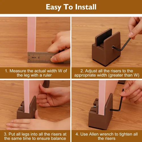 Vista 5 de Elevadores de cama de 2 pulgadas con abrazadera de tornillo ajustable, paquete de 4 elevadores de muebles resistentes, soporta hasta 5,000 libras