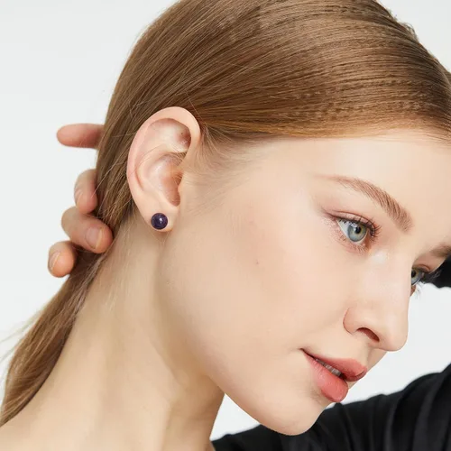 Vista 132 de Natural Stone Stud Earrings for Women 8mm Sterling Silver Genuine Gemstone Earrings Handmade Sterling Silver Crystal Stud Earrings for Women