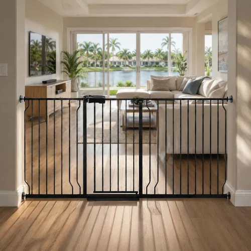 Vista 10 de Puertas de bebé extra anchas para puertas 52.76"-62.20" Puerta de bebé extra ancha Puerta para perros Montada a presión Sin perforación con paso
