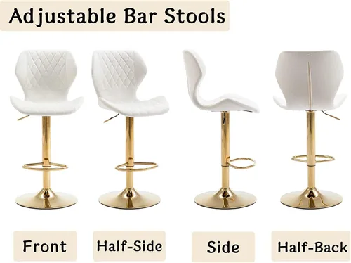 Vista 7 de Juego de 4 taburetes de bar color beige, sillas giratorias de altura de mostrador con respaldo de terciopelo, taburetes de isla de cocina para bar