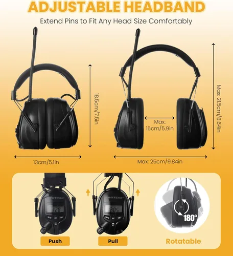 Vista 6 de Digital AM FM Radio Hearing Protection Earmuff for Adult, 30dB SNR for Mowing, Construction, Chainsaw, Snowblowing