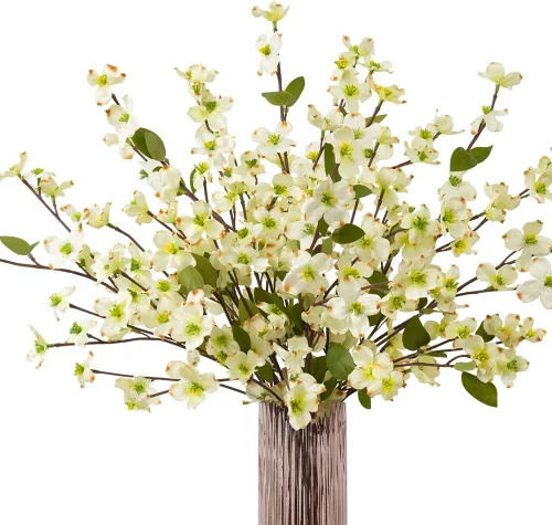 Vista 9 de Flores artificiales, tallos de flores, flores de seda de cornejo, arbusto de cornus falso para decoración del hogar, centros de mesa, 8