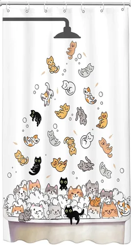 Vista 7 de SVBright Cortina de Ducha de Puesto Pequeño con Lindo Gato 36 pulgadas de ancho x 72 pulgadas de largo para Niños Casa Rodante Media Individual