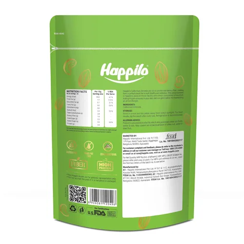 Vista 2 de Happilo Almendras de California 100% naturales premium bolsa de 2.2 lbs Badam Giri Premium Alto en fibra y aumenta la inmunidad Nueces reales