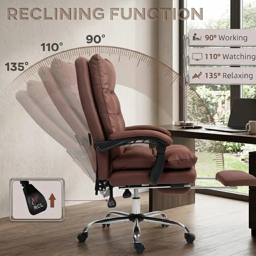 Vista 6 de Vinsetto - Silla de oficina de masaje ejecutivo de microfibra, silla de escritorio para computadora, silla reclinable climatizada con reposapiés