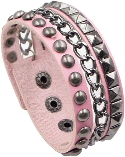 Vista 8 de TURTLEDOVE Pulsera de cuero punk - Pulsera de cuero gótico rock con cadena para fiesta