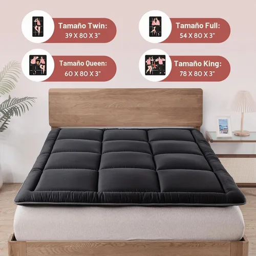 Vista 6 de WhatsBedding Colchón japonés para el suelo, colchón futón de 3 pulgadas, tapete de tatami negro, relleno de espuma viscoelástica triturada, plegable