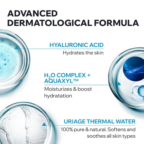 Vista 4 de Uriage Eau Thermale - Crema facial hidratante con ácido hialurónico, hidratación 24 horas, brillo y suavidad, humectante facial fresco y ligero