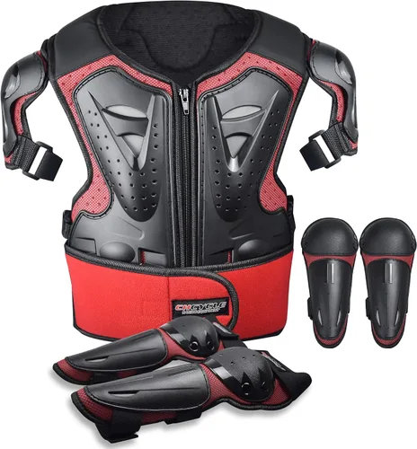 Vista 8 de Traje de armadura de moto para niños, equipo de protección para moto cross, chaleco protector para niños con almohadillas protectoras para codos