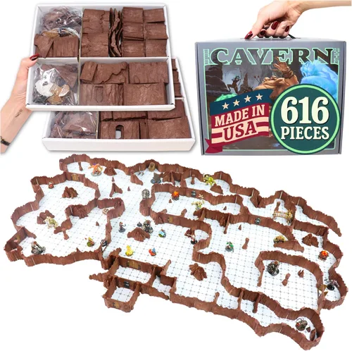 Vista 11 de Dirt Cheap Dungeons Goblin Cavern - Juego de 143 piezas de cueva modular y túnel - 5.5 pies de paredes lineales para cuadrícula de 1 pulgada TTRPG