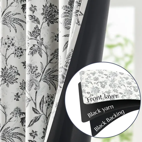 Vista 3 de jinchan Cortinas Opacas Florales para Dormitorio, 63 Pulgadas de Largo Cortinas Opacas con Estampado de Flores, Estilo Campo Francés con Pestañas