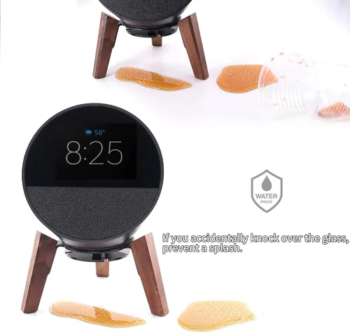 Vista 3 de Soporte de Escritorio para Altavoces Compatible con Echo Spot y Homepod Mini, Patas de Madera, Soporte de Montaje Protector para Todos los Tamaños