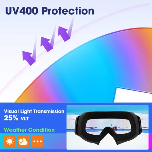 Vista 2 de MAMBAOUT Gafas de esquí de nieve para adultos, gafas de snowboard para jóvenes, adolescentes, hombres y mujeres, gafas de moto de nieve de visión