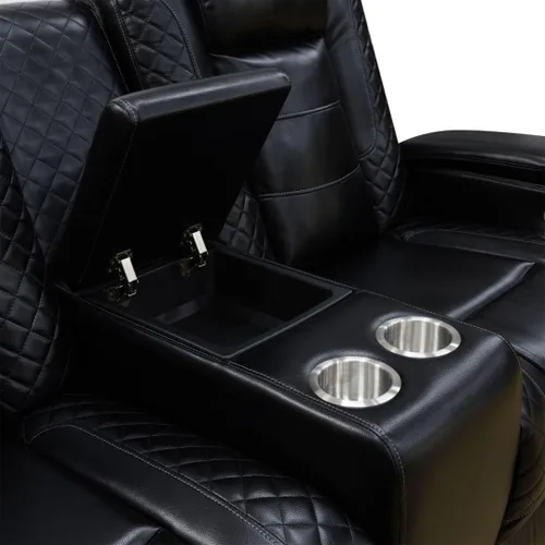 Vista 7 de Juego de sofá reclinable eléctrico de cuero con LED, juego de muebles de sala de estar, juego de sofá de cuero con puerto USB, consola