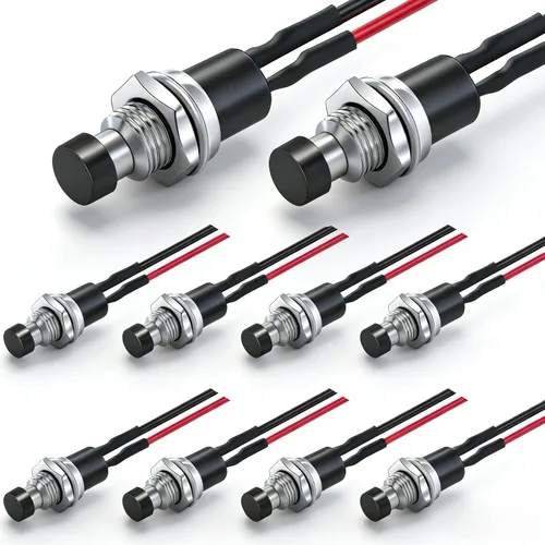 Vista 19 de Twidec /6 unids interruptor de botón momentáneo de 0.472 in agujero de montaje de 1/2 "encendido apagado mini redondo impermeable negro con cables