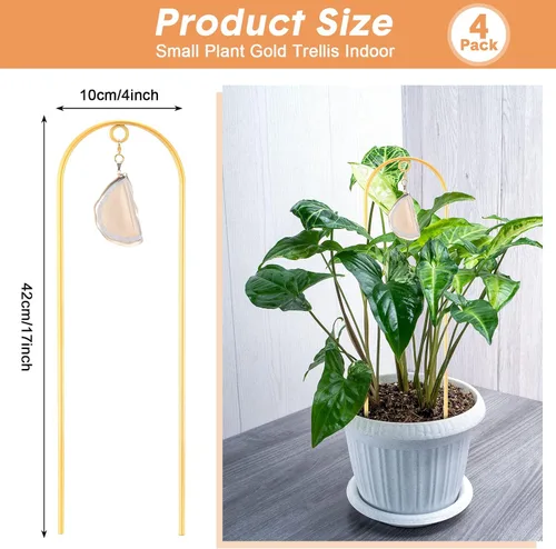 Vista 2 de Zopeal Paquete de 4 enrejados pequeños de metal para plantas de interior de 17 pulgadas, mini enrejado dorado para jardín, estaca de soporte