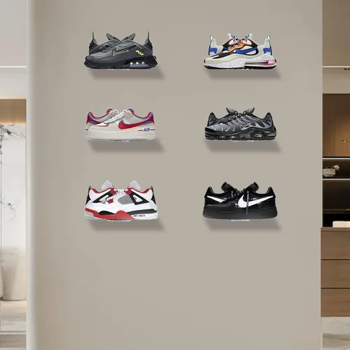 Vista 6 de Zapatero flotante de acrílico para montaje en pared, estante de almacenamiento transparente para uso doméstico, estante de exhibición de zapatos