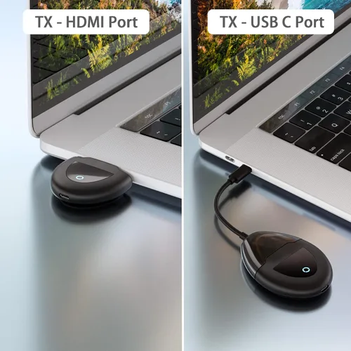 Vista 2 de Transmisor HDMI inalámbrico, puertos de transmisión dual USB C y HDMI, transmisión de 2.4/5G, extensor de video/audio suave de 165 pies/164.0 ft