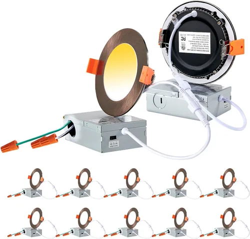 Vista 19 de CycevSun Luces empotrables LED de 4 pulgadas, sin lata, regulables y 5 CCT seleccionables, techo de oblea ultrafina, para exteriores e interiores, 9