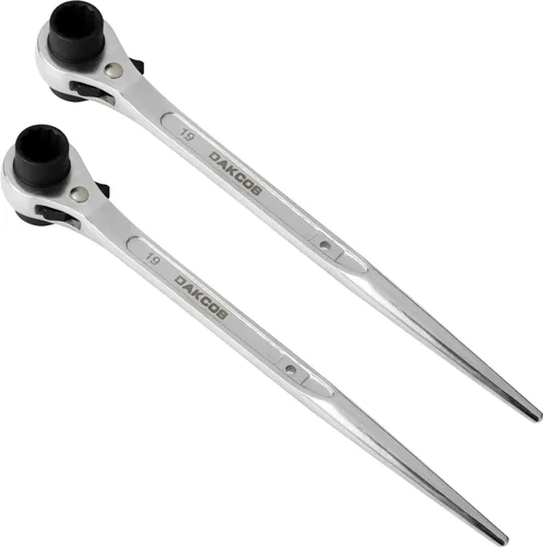 Vista 8 de DAKCOS 2 Piezas 19 mm×22 mm O 3/4"×7/8" 12 Puntos Llave de Trinquete de Doble Extremo con Enchufe de Andamio Spud, Negro