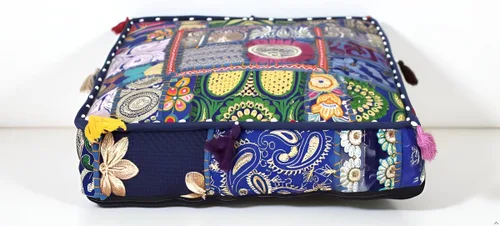 Vista 16 de CRAFT KALA Funda de Puf Tradicional de Retazos Cuadrada India Pufs de Sala de Estar India Otomana de Diseñador Bordada Decorativa Hogar Vida Rosa
