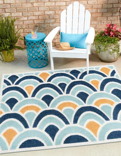 Vista 9 de Unique Loom Belize Outdoor Collection - Alfombra rectangular de 2 x 3 pies 1 pulgada, color azul y naranja