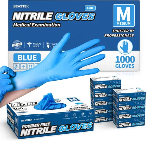 Vista 9 de Beastek Medical Nitrile Exam Gloves, 4.0 Mil, 1000 Pcs Powder-Free Latex-Free Non-Sterile Food Safe Disposable Glove, Blue