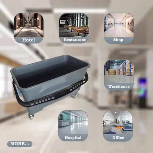 Vista 3 de Matthew - Cubo de limpieza con acabado de microfibra con tamiz, cubo de fregona con prensa escurridor para trapeadores planos de microfibra, cubo