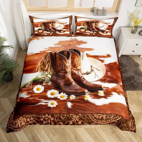 Vista 8 de Juego de funda de edredón de vaquero para niños, tamaño individual, juego de ropa de cama tribal bohemio exótico de 2 piezas para niños Vaquero 04