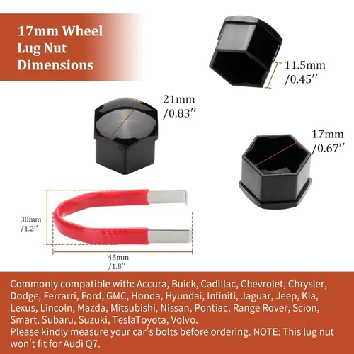 Vista 2 de AOIT 24 tapas universales para pernos de tuerca de rueda de 0.67 pulgadas (0.669 in), tapa protectora de tuerca flexible + herramientas