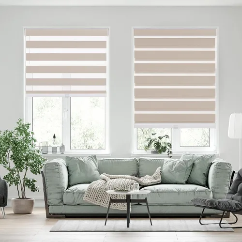 Vista 7 de Zebra - Persianas y persianas sin cordones con diseño de cebra, enrollables, opacas, oscurecimiento de la habitación, control de luz de doble capa